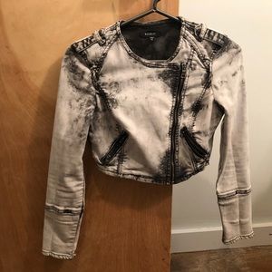 Bebe crop top denim jacket coat distressed